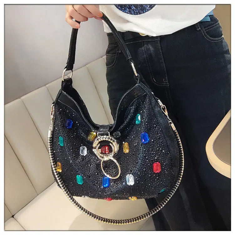 Bolso de Lujo de Cuero Genuino para Mujer, Portátil, de Gran Capacidad, con Diamantes, Tipo Tote, de Hombro, Bandolera, Estilo Cubo, Moda 2026