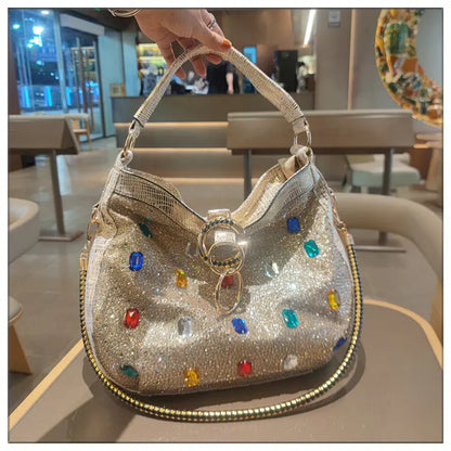 Bolso de Lujo de Cuero Genuino para Mujer, Portátil, de Gran Capacidad, con Diamantes, Tipo Tote, de Hombro, Bandolera, Estilo Cubo, Moda 2026