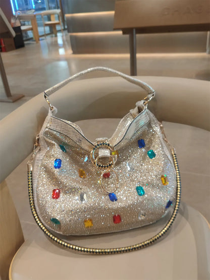 Bolso de Lujo de Cuero Genuino para Mujer, Portátil, de Gran Capacidad, con Diamantes, Tipo Tote, de Hombro, Bandolera, Estilo Cubo, Moda 2026