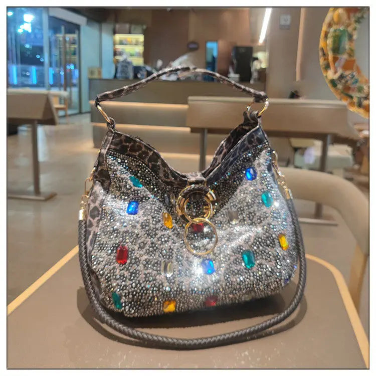 Bolso de Lujo de Cuero Genuino para Mujer, Portátil, de Gran Capacidad, con Diamantes, Tipo Tote, de Hombro, Bandolera, Estilo Cubo, Moda 2026