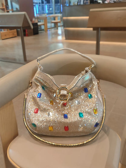 Bolso de Lujo de Cuero Genuino para Mujer, Portátil, de Gran Capacidad, con Diamantes, Tipo Tote, de Hombro, Bandolera, Estilo Cubo, Moda 2026